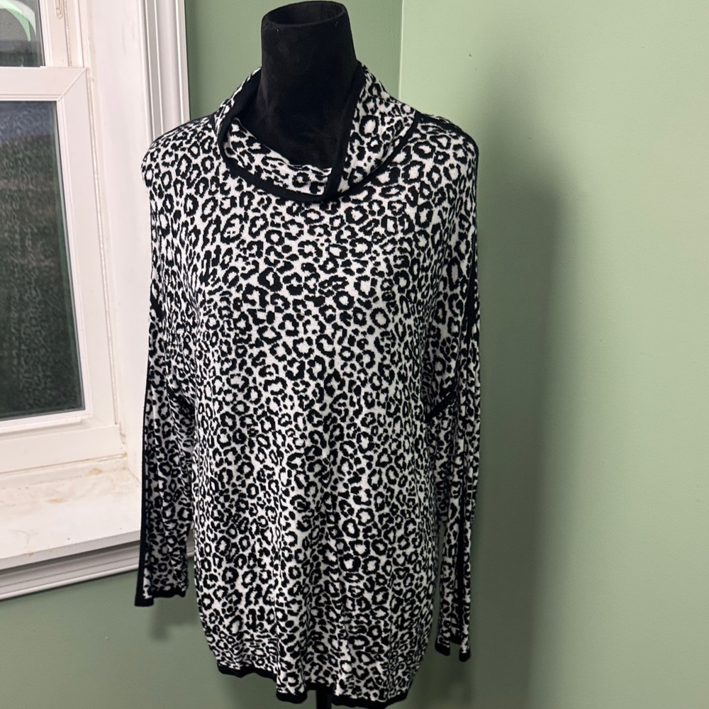 Ruby Rd. Women Leopard Print cowl neck sweater 1X